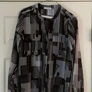 Calvin Klein Black and White Geometric Blouse
